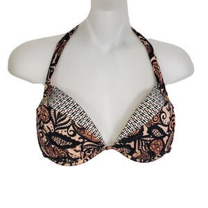 Victoria's Secret Swim Bikini Top Size 34C The Tease Halter Push Up Floral Pink